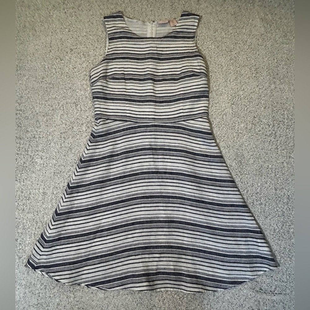 St. Tropez West Linen Striped Sleeveless A-Line Dress in Blue & White Size 4
